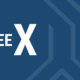 Blauer Hintergrund mit dem Schriftzug DMEE und einem größeren, abschließenden X. Die Gestaltung symbolisiert die Migration von DMEE auf DMEEX.